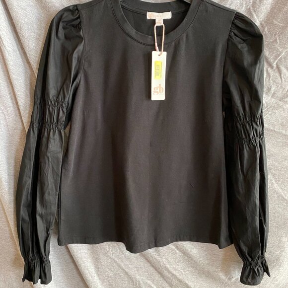 GB GIANNI BINI Women's Size Small YXL Ruffle Sleeves Top Bohemian Black - Picture 5 of 6